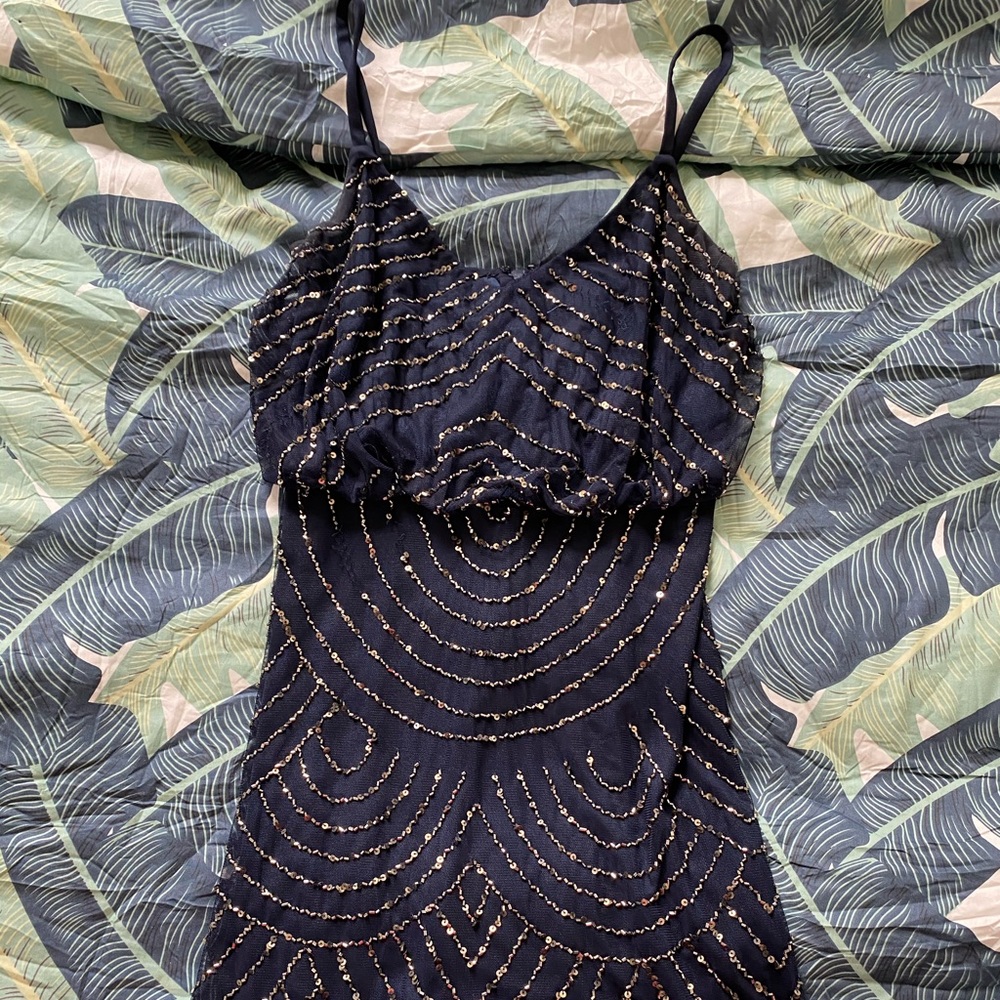Elegant, navy blue beaded dress